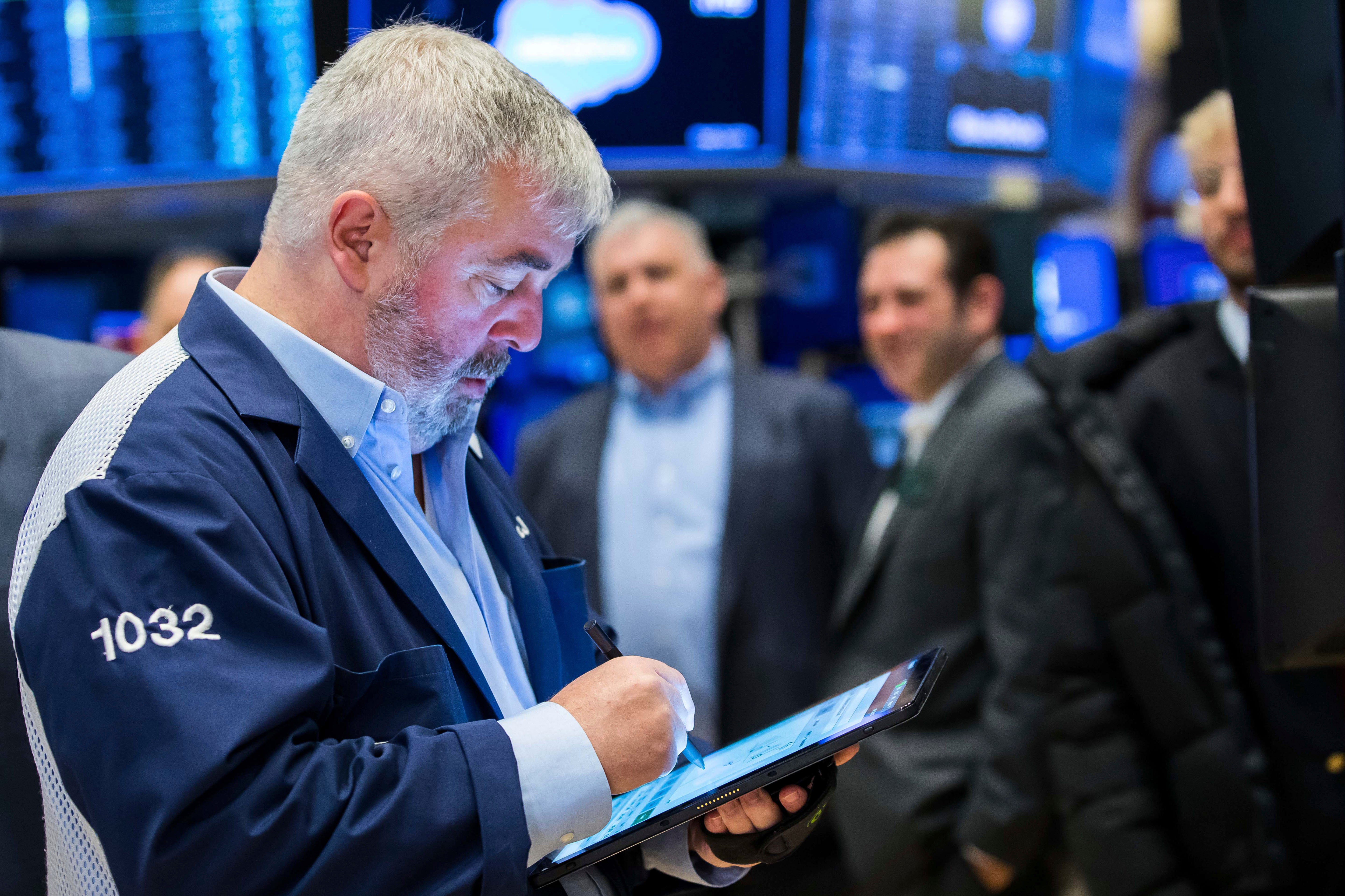 A Wall Street trader on the floor during Thursday’s rally