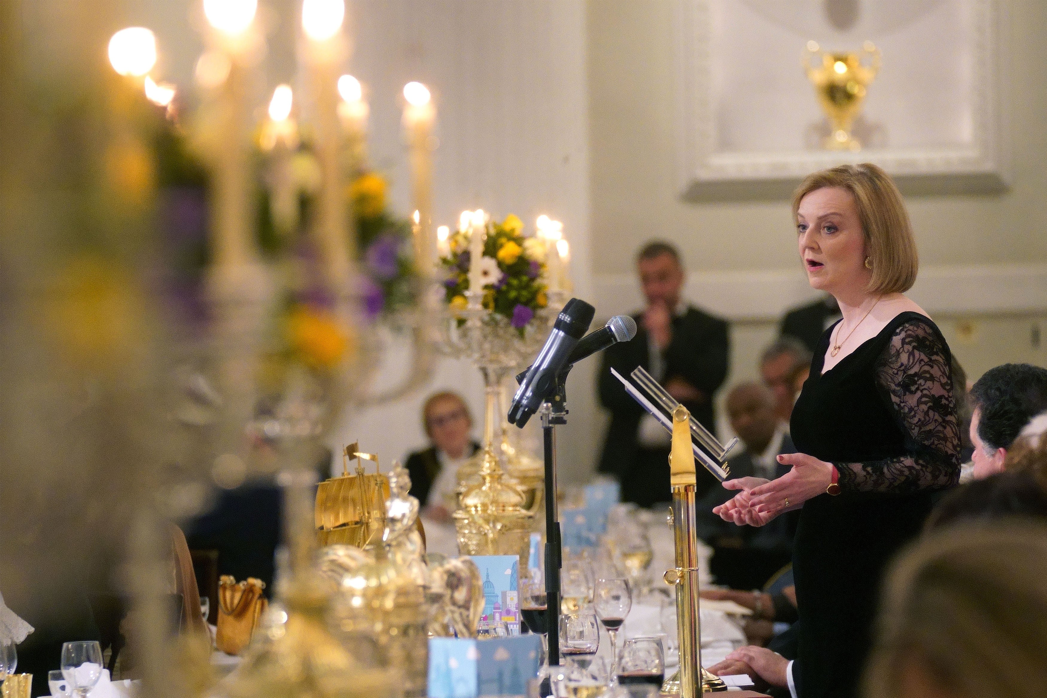 Foreign Secretary Liz Truss speaks at the Easter Banquet at Mansion House in the City of London