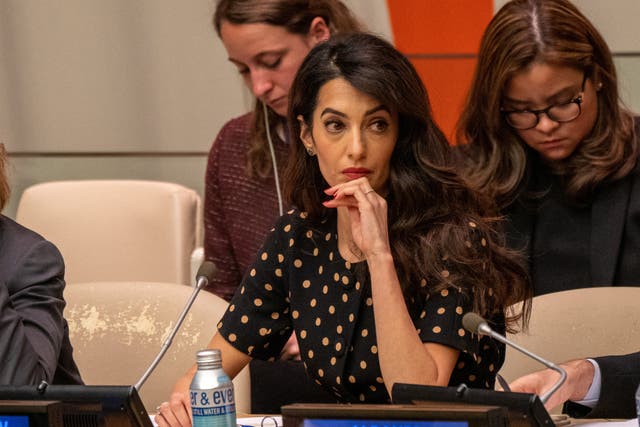 Human rights lawyer Amal Clooney attends an informal meeting of the United Nations Security Council, amid Russia’s invasion of Ukraine