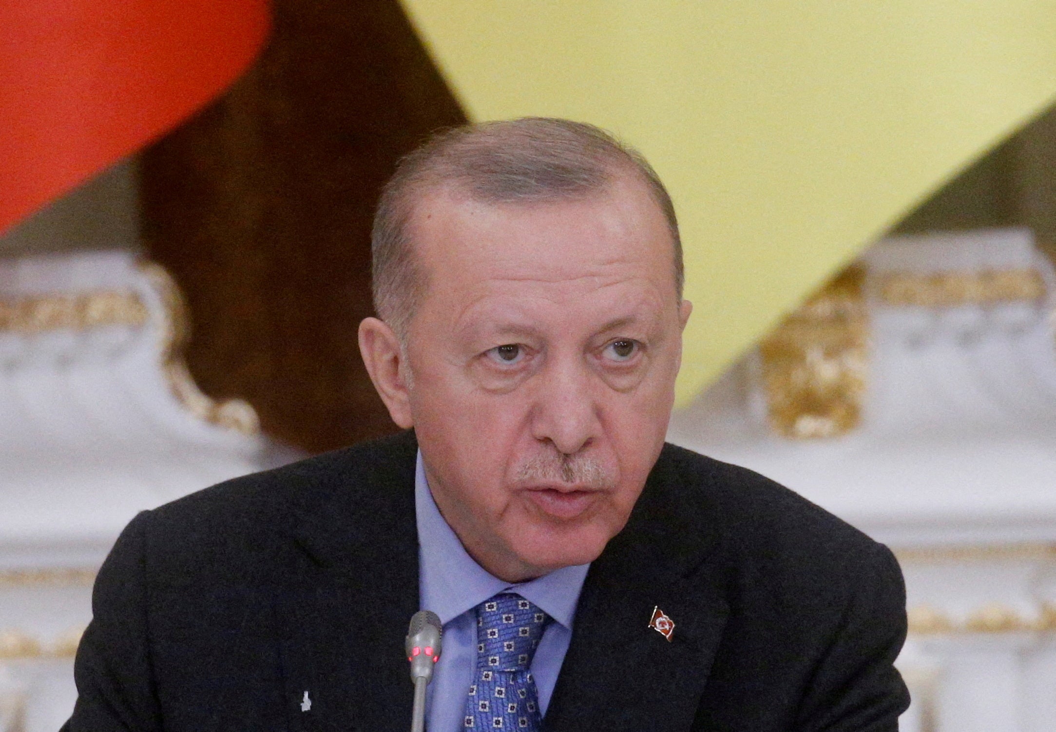 File photo: Turkish president Recep Tayyip Erdogan speaks during a news conference in Kyiv, Ukraine, in February