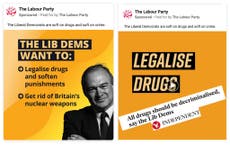 Labour adverts attack Lib Dems for wanting to decriminalise drugs