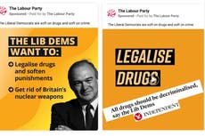 Labour adverts attack Lib Dems for wanting to decriminalise drugs