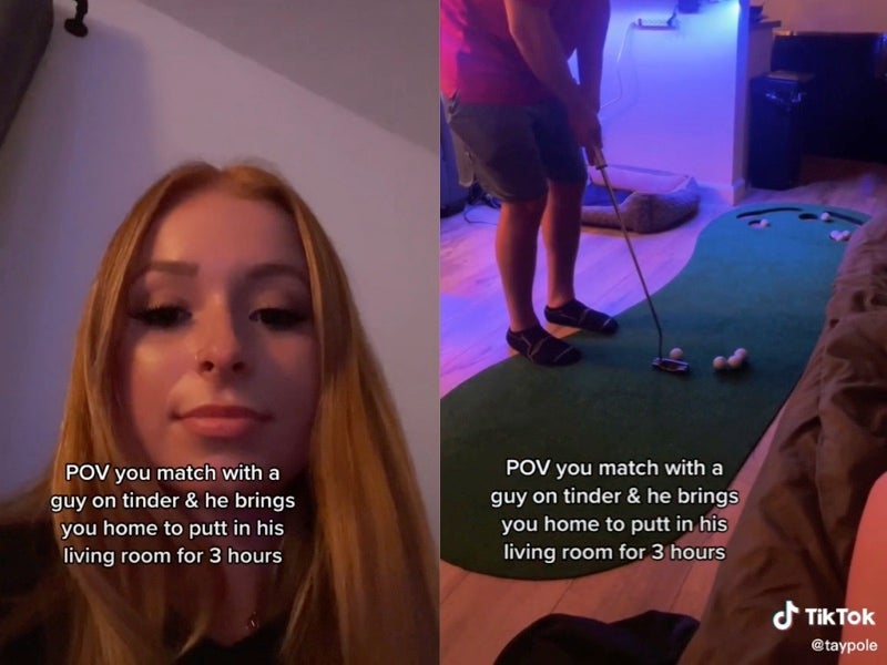 Woman claims Tinder date took her to his home to practise his golf