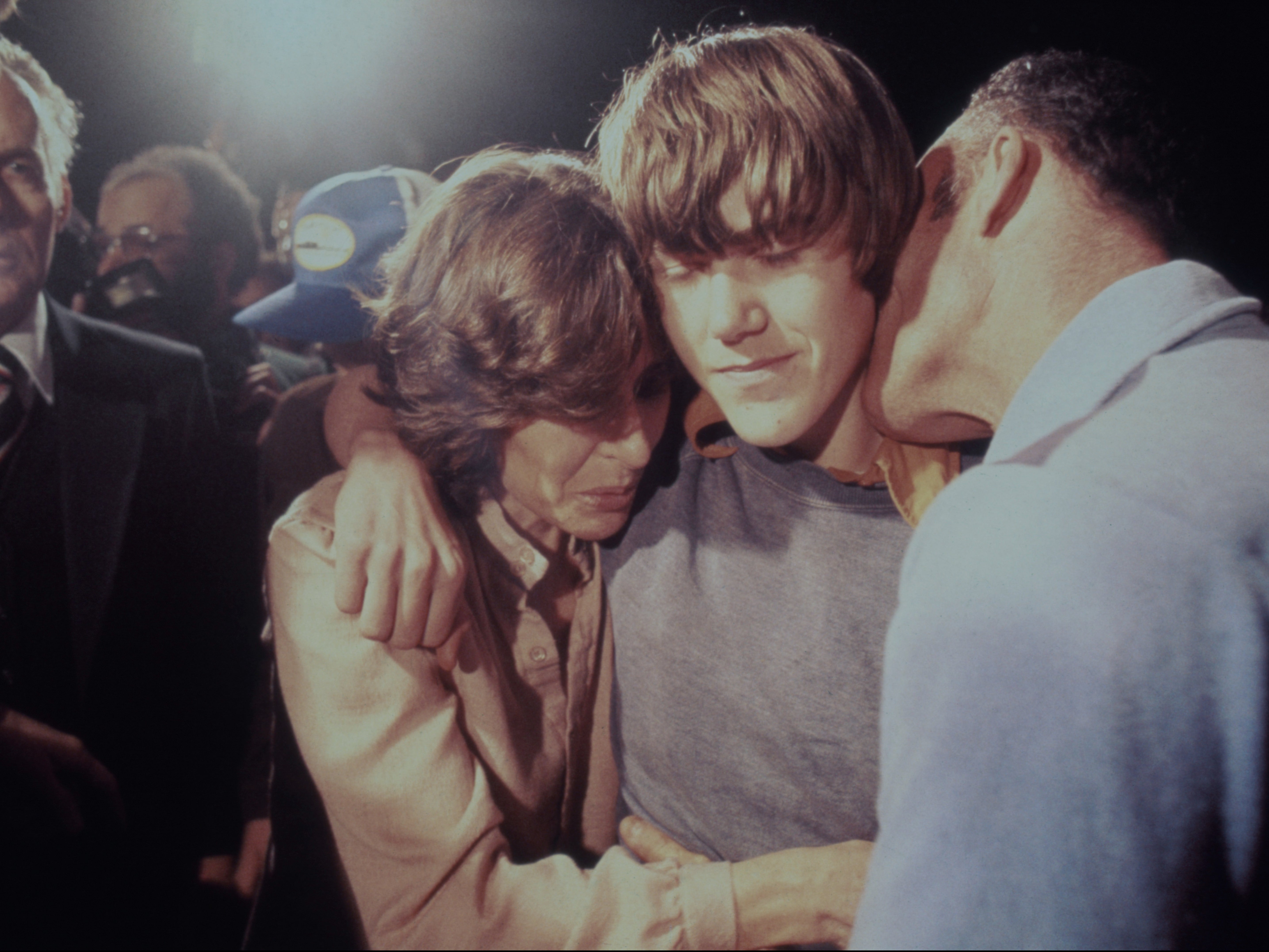 Steven Stayner is reunited with his parents Kay and Delbert Stayner on 2 March 1980 after escaping from a seven-year captivity