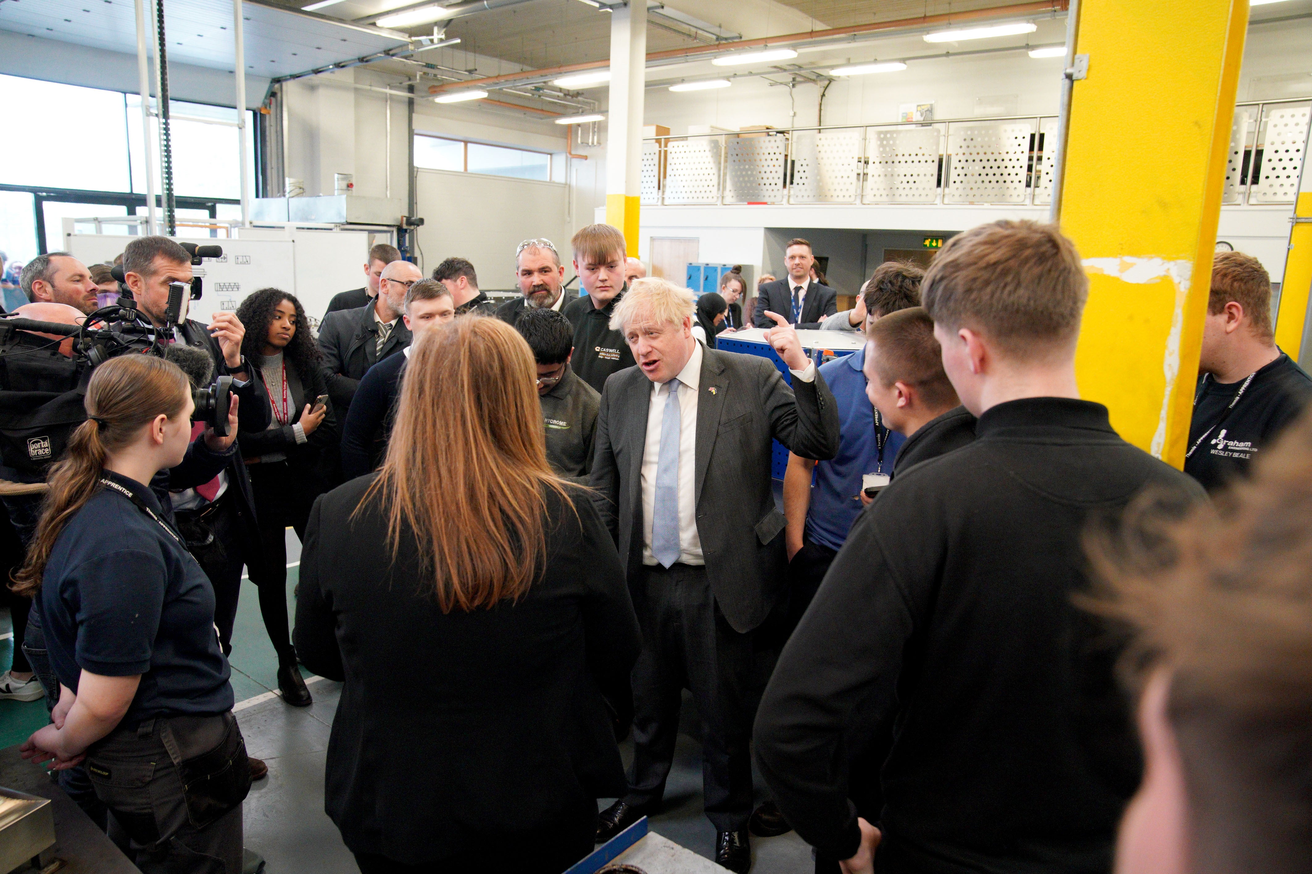 Boris Johnson meets students during a campaign visit to Burnley College