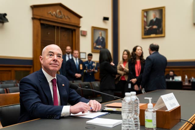 <p>Homeland Security Secretary Alejandro Mayorkas arrives for a hearing before the House Judiciary Committee, on Capitol Hill, Thursday, April 28, 2022, in Washington. (AP Photo/Evan Vucci)</p>