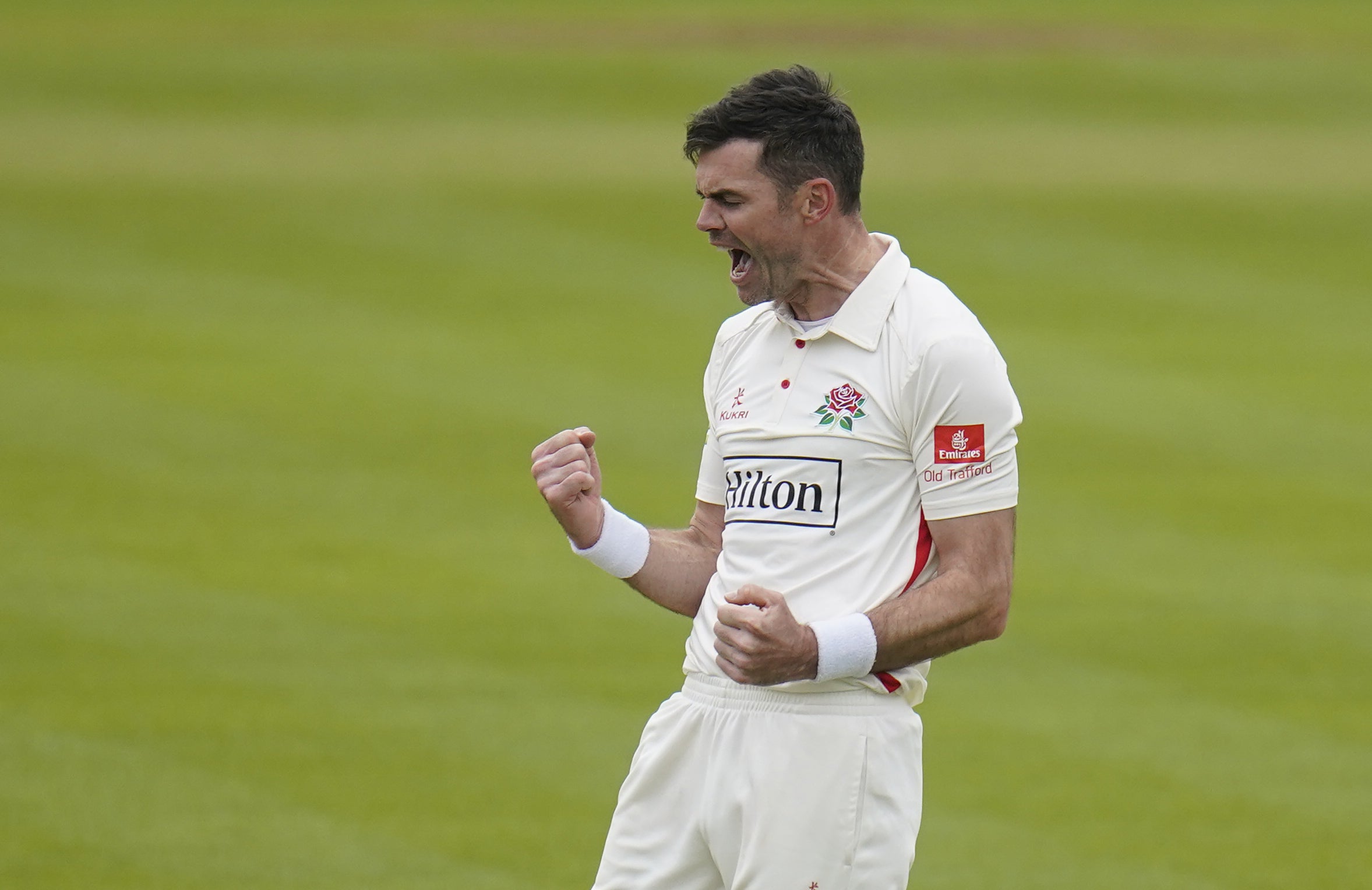 Lancashire’s James Anderson produced a flawless new-ball spell on his way to three for 24 (Andrew Matthews/PA)