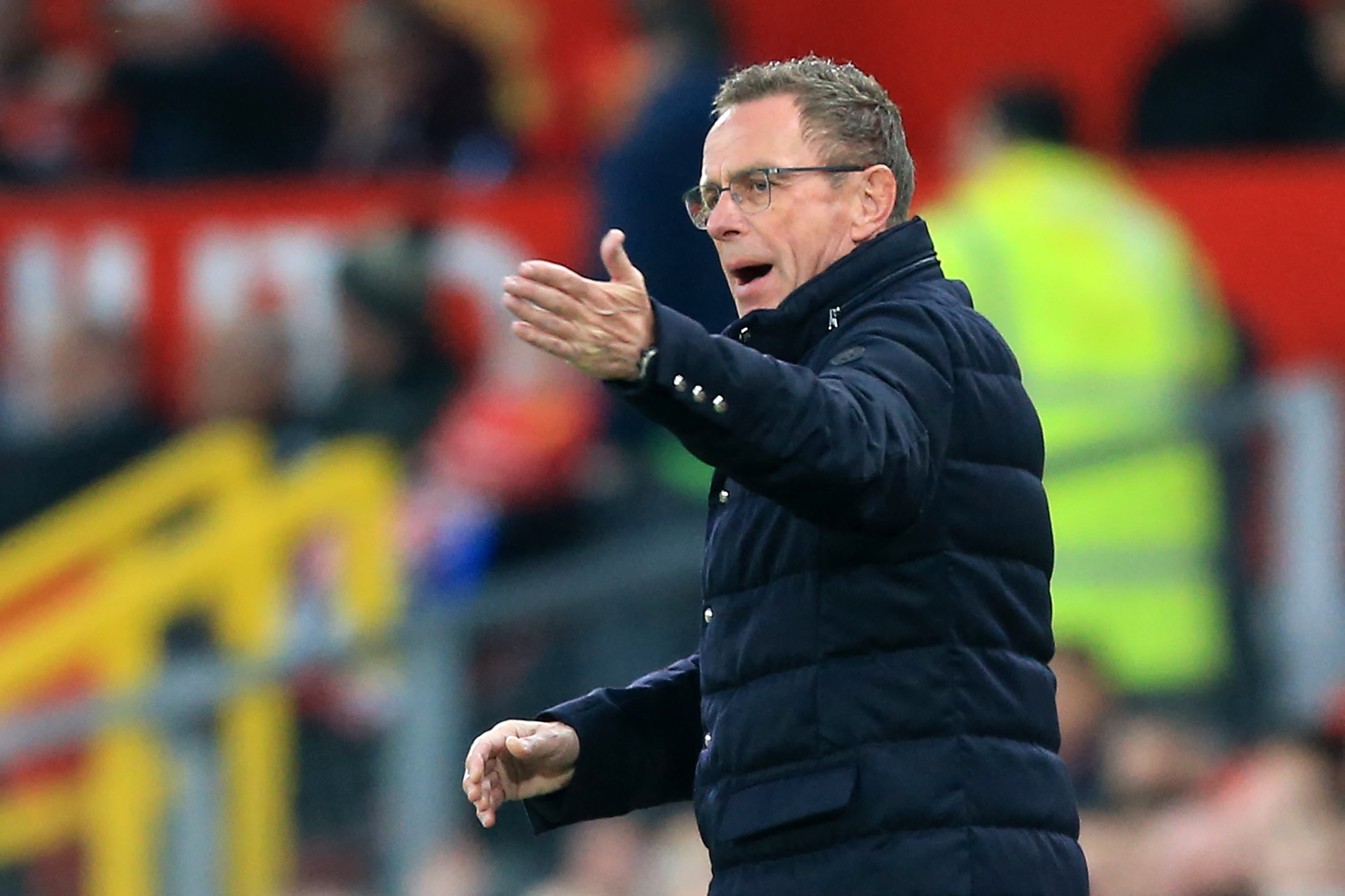 Ralf Rangnick gestures during United’s 1-1 draw against Chelsea