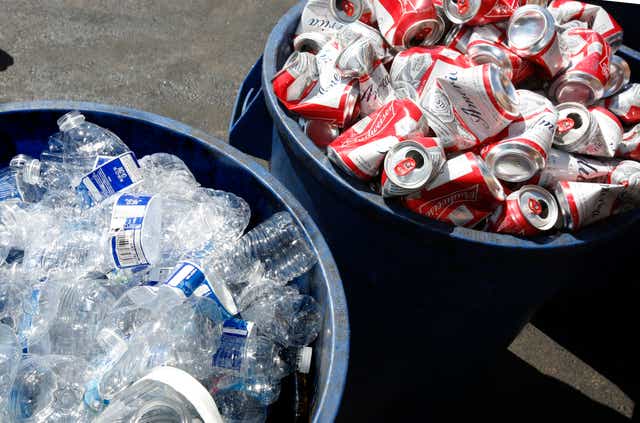 <p>Plastic bottles and aluminum cans in Sacramento, California in 2016</p>