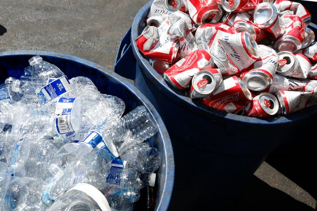 <p>Plastic bottles and aluminum cans in Sacramento, California in 2016</p>