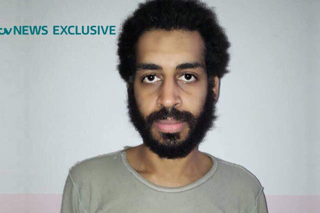 Alexanda Kotey, one of two Britons suspected of having been part of the so-called Islamic State extremist group dubbed “The Beatles” who were captured by Kurdish militia fighters in January. ITV News said the picture shows Kotey in after being captured in Syria in January, trying to smuggle himself into Turkey (ITV News/PA)