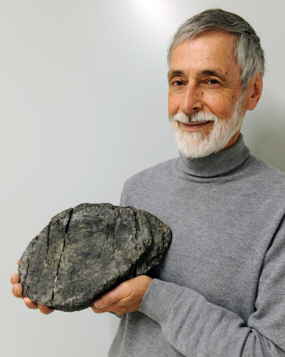 Study co-author Heinz Furrer with the largest ichthyosaur vertebra