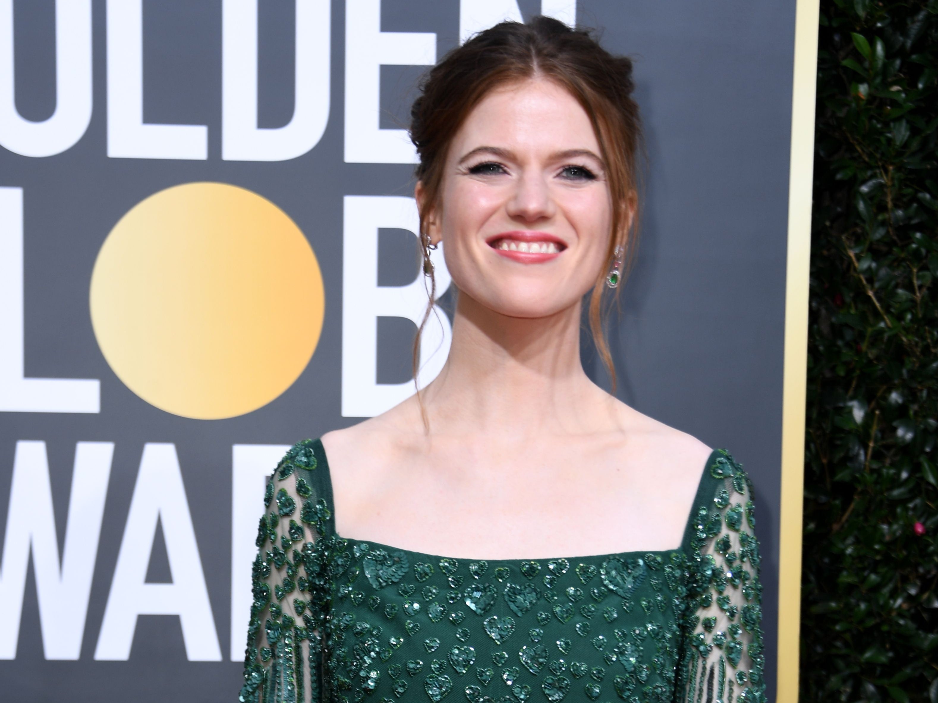 Actress Rose Leslie arrives for the 77th annual Golden Globe Awards on January 5, 2020, at The Beverly Hilton hotel