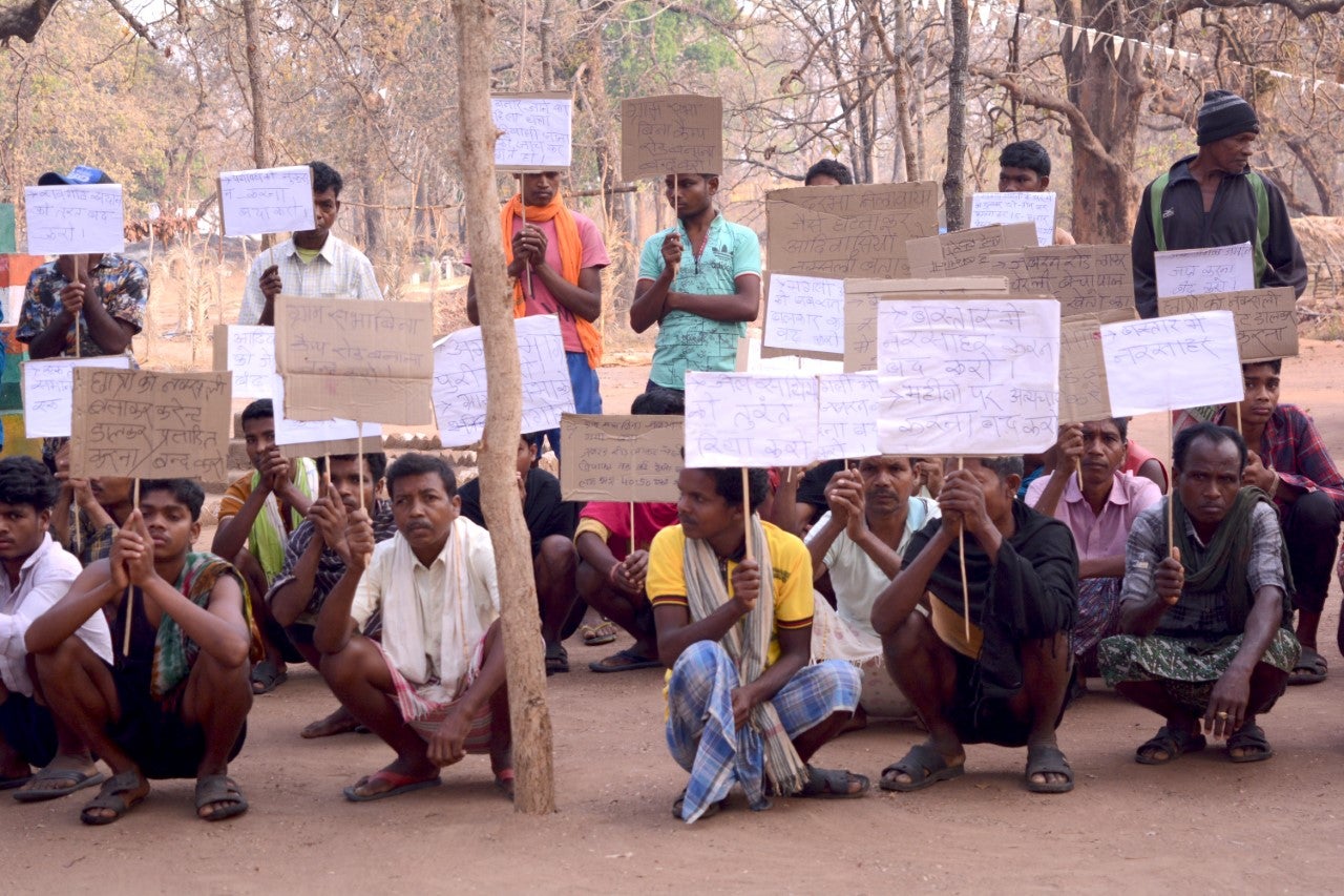 Villagers in Bechapal protesting against the construction of roads and new paramilitary camps in the region