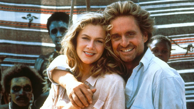 Kathleen Turner and Michael Douglas on the set of Romancing The Stone
