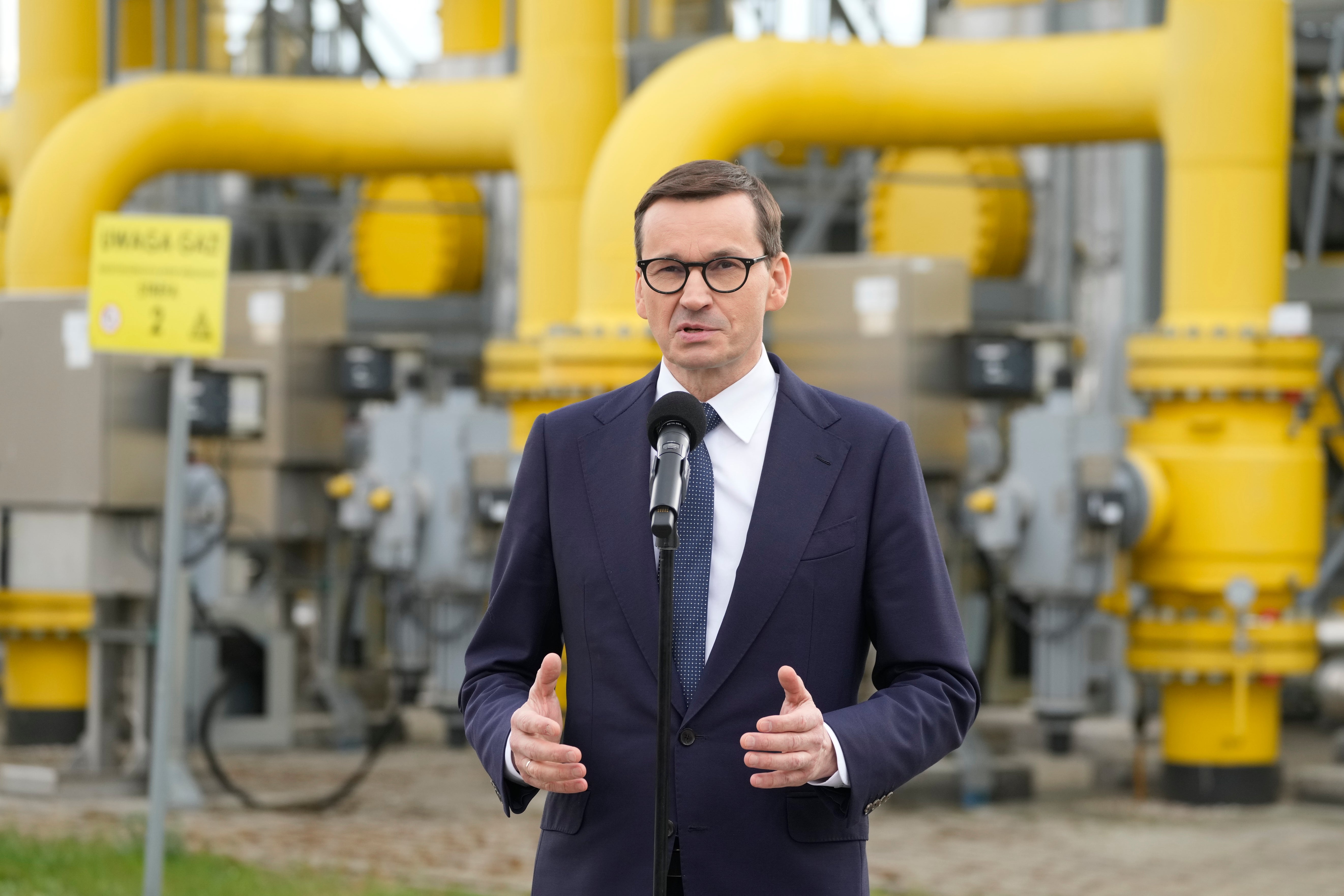 Poland's prime minister Mateusz Morawiecki at the gas station of Gaz-System in Rembelszczyzna, near Warsaw