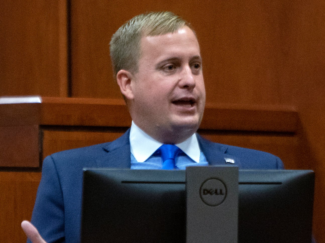 Former Idaho state Rep. Aaron von Ehlinger testifies on his own behalf during day three of his rape trial at the Ada County Courthouse, Thursday, April 28, 2022, in Boise, Idaho