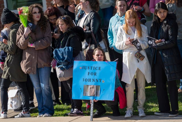 <p>Fans of Johnny Deep outside Fairfax County Courthouse on day one of the trial</p>