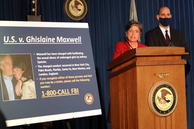 <p>Acting US Attorney for the Southern District of New York, Audrey Strauss, speaks to the media at a press conference to announce the arrest of Ghislaine Maxwell, the longtime girlfriend and accused accomplice of deceased accused sex-trafficker Jeffrey Epstein on 2 July 2020 in New York City</p>
