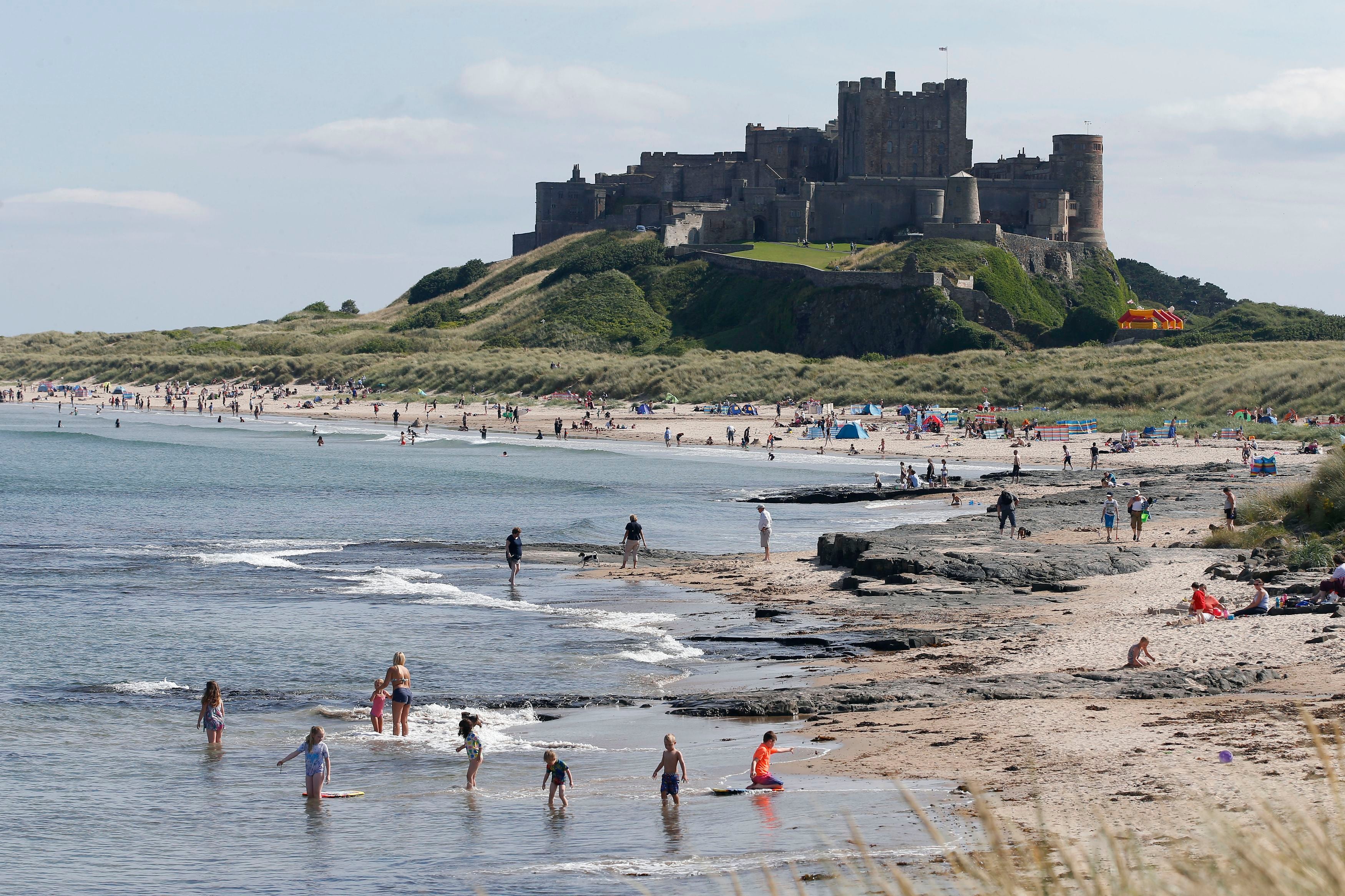 A view of Bamburgh Castle and the beach