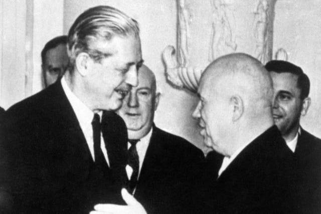 Former Soviet leader Nikita Khrushchev meeting British Prime Minister Harold Macmillan in Moscow (PA)
