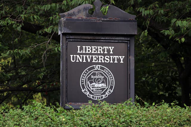 <p>An entrance to Liberty University in Lynchburg, Virginia</p>