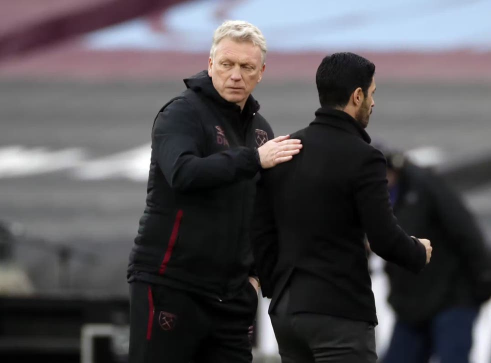 West Ham manager David Moyes (left) worked with Arsenal boss Mikel Arteta (right) when they were at Everton (Paul Childs/PA)