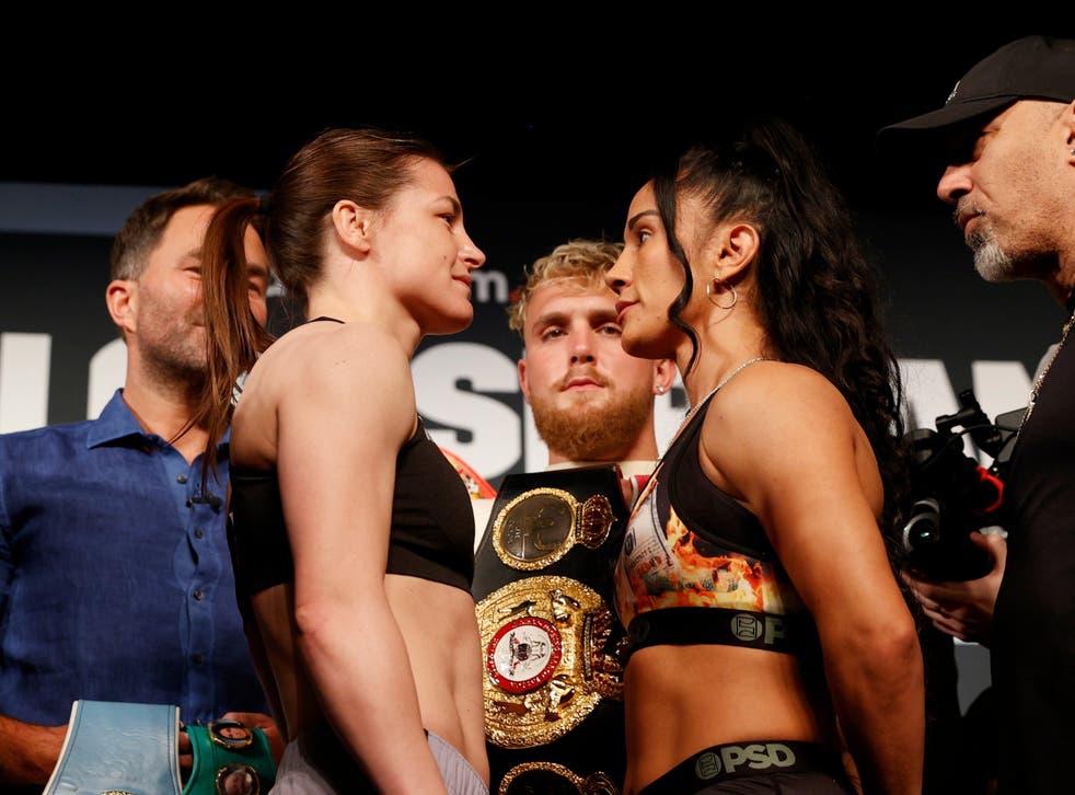 <p>Katie Taylor (left) defends her undisputed lightweight title against Amanda Serrano</p>