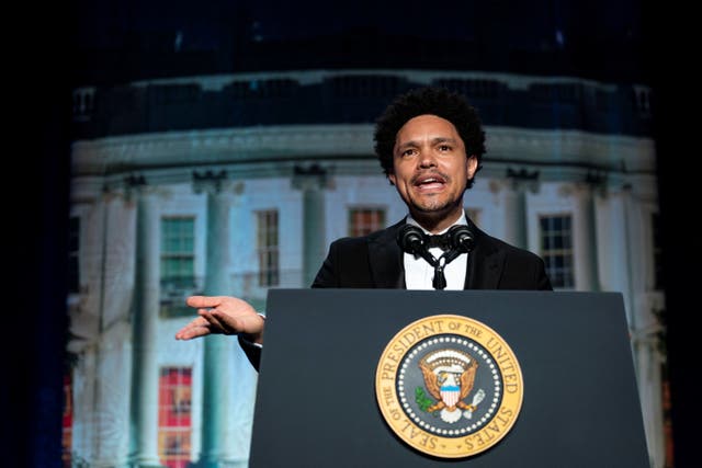 <p>Trevor Noah on stage at the White House Correspondents’ Dinner on Saturday night</p>