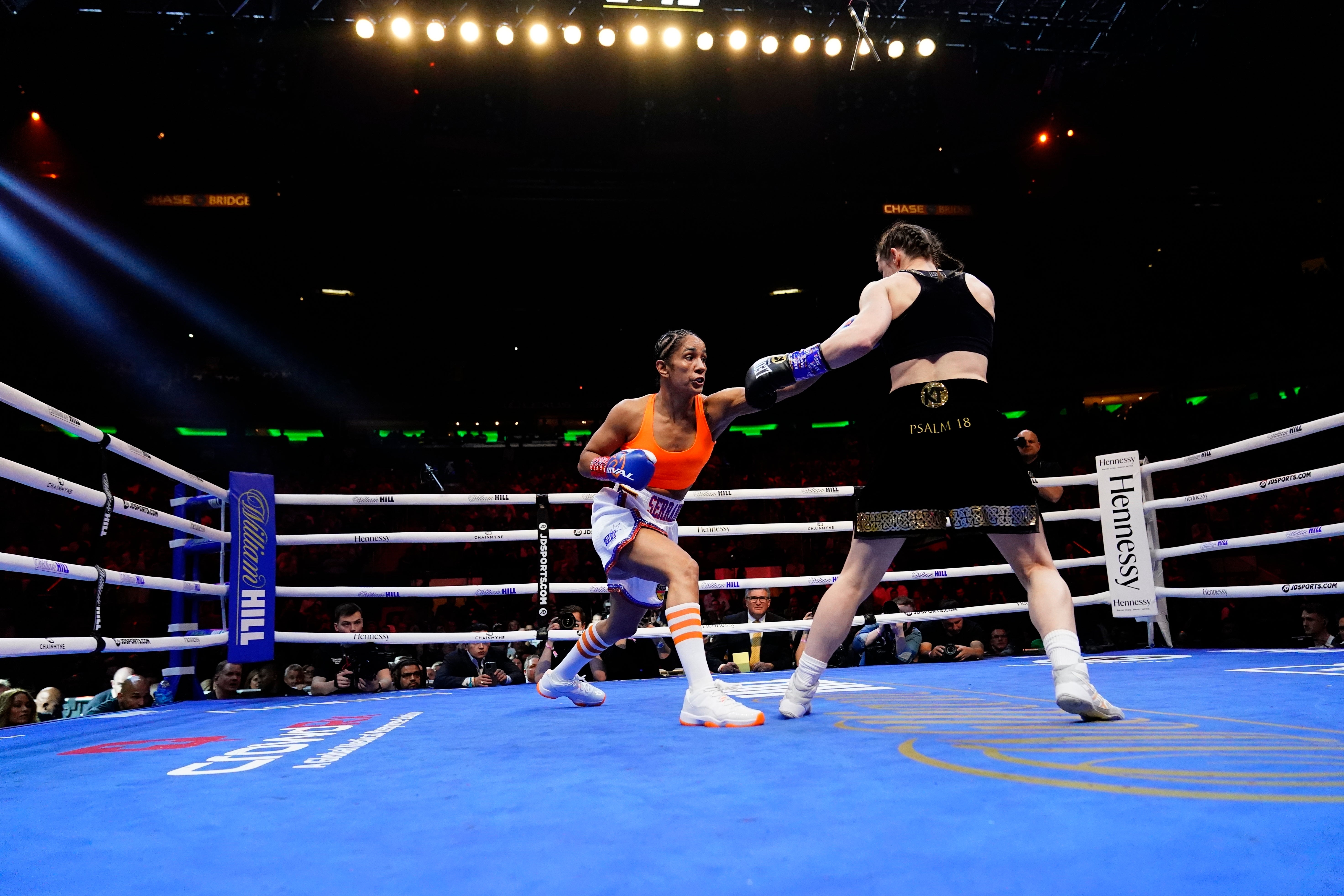 Taylor, right, and Serrano made boxing history at Madison Square Garden (Frank Franklin II/AP/PA)