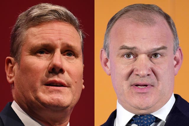 <p>Both Keir Starmer, left, and Ed Davey have ruled out an electoral pact </p>