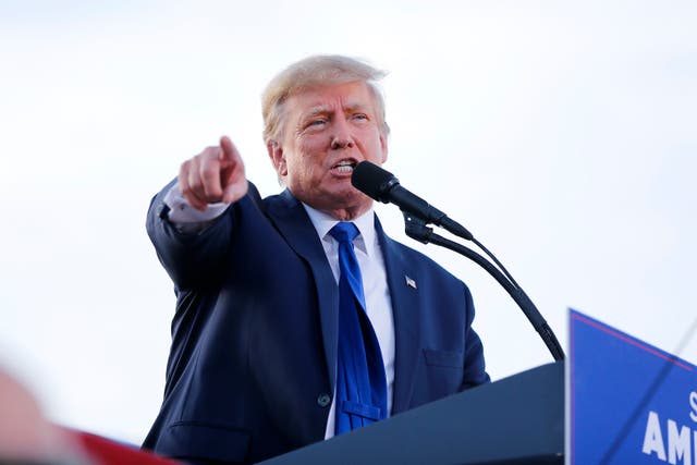 <p>Former president Donald Trump speaks at a rally at the Delaware County Fairgrounds</p>