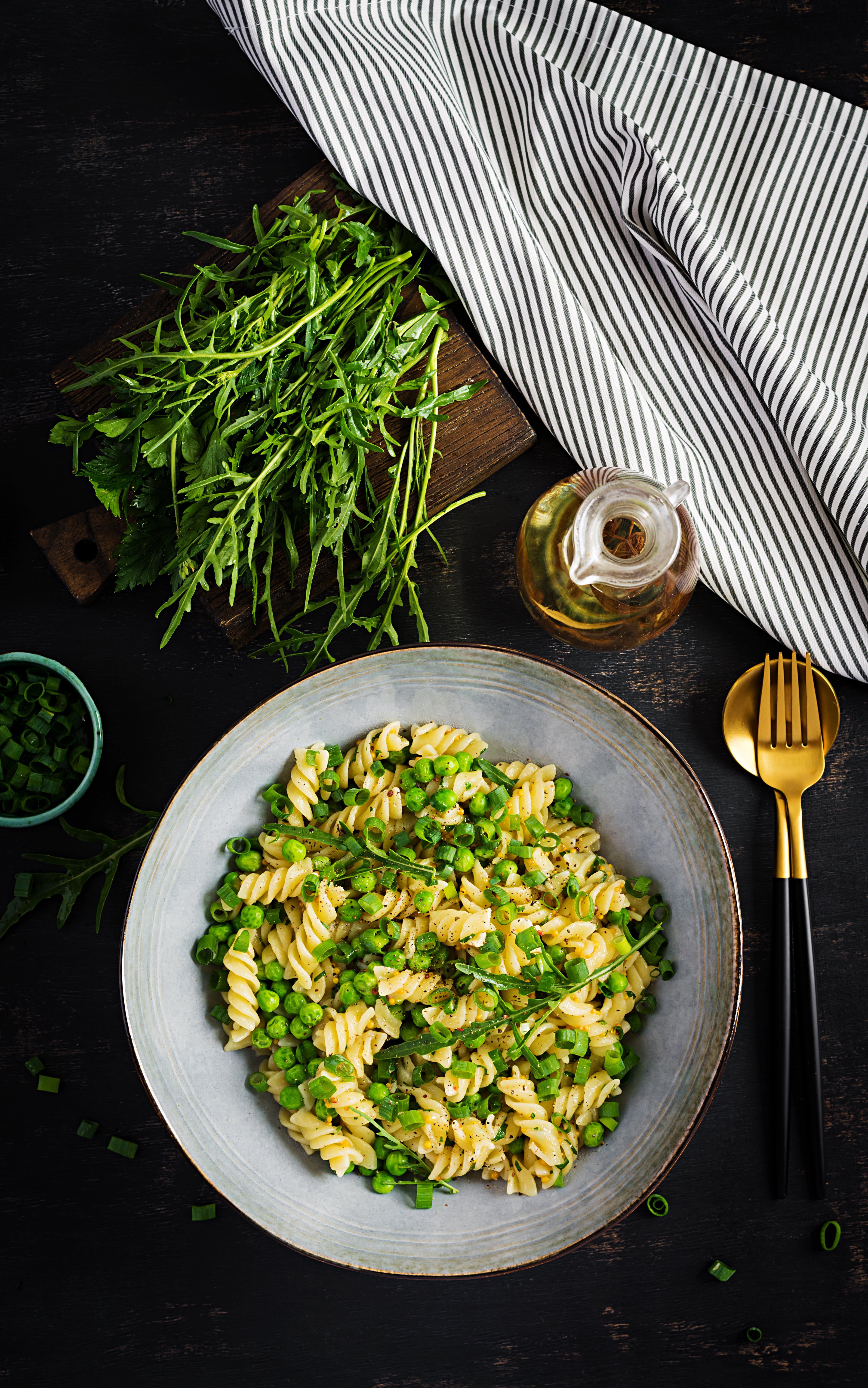 The pesto in this pasta is a sauce, herb salad and nut garnish in one
