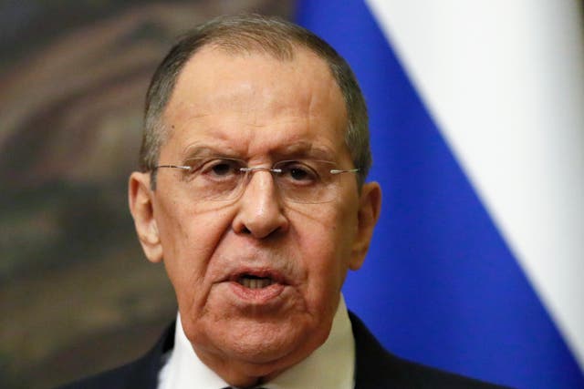 <p>FILE - Russian Foreign Minister Sergey Lavrov attends a joint news conference</p>
