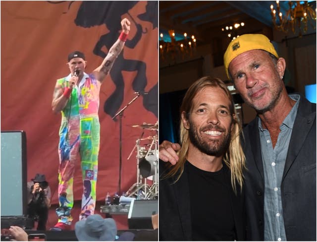 <p>Chad Smith pays tribute to Taylor Hawkins at the New Orleans Jazz Festival</p>