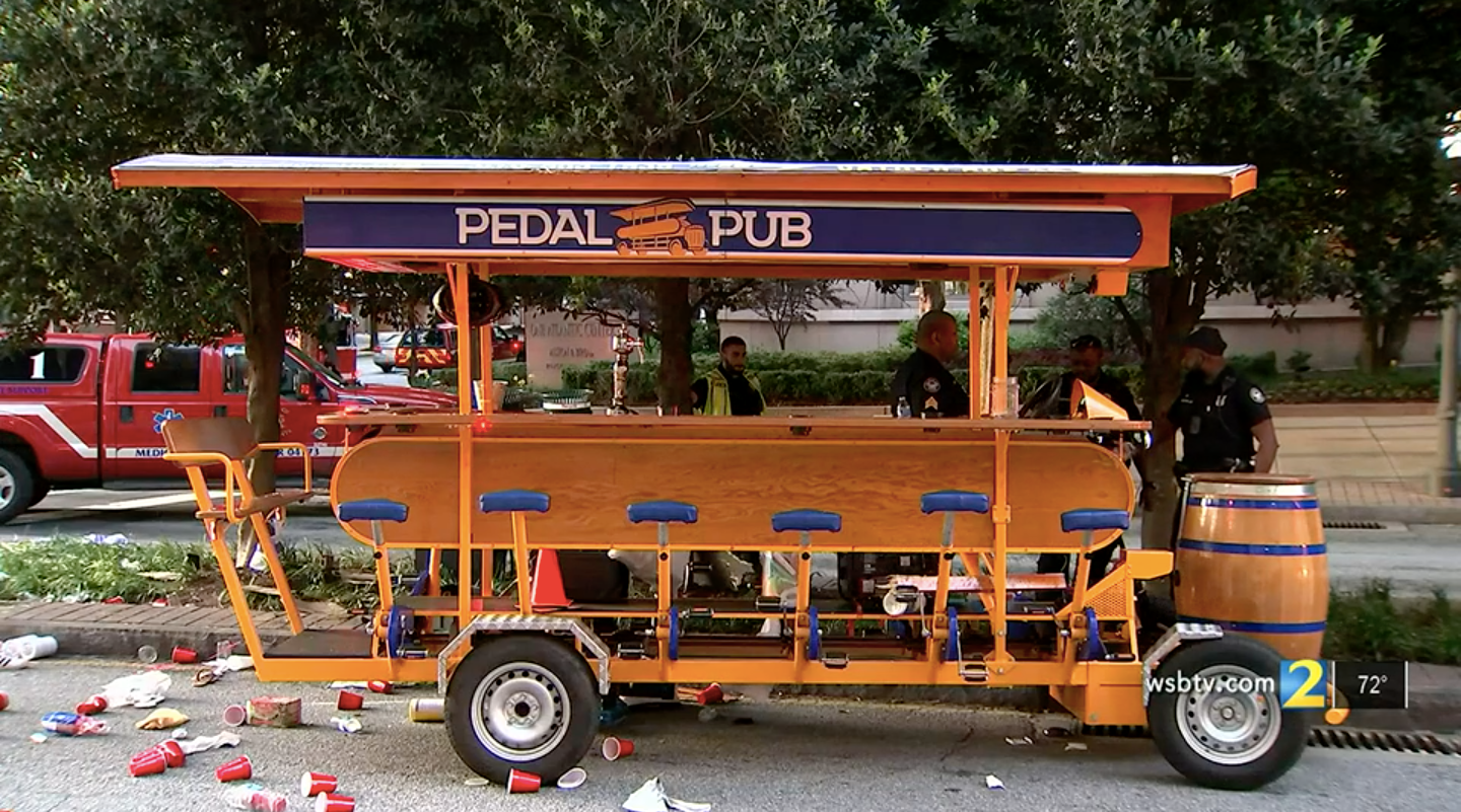 The driver of an Atlanta ‘pedal pub’ was charged with a DUI by the Atlanta police after the electric bike crashed while making a turn with a tour group on-board on Saturday.