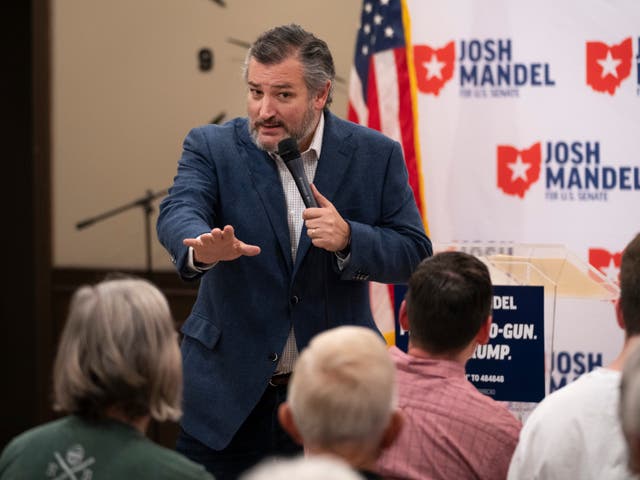 <p>Sen. Ted Cruz (R-TX) speaks during a campaign event for Josh Mandel, a Republican candidate for U.S. Senate in Ohio, at Victory Christian Church on April 29, 2022 in Kettering, Ohio</p>