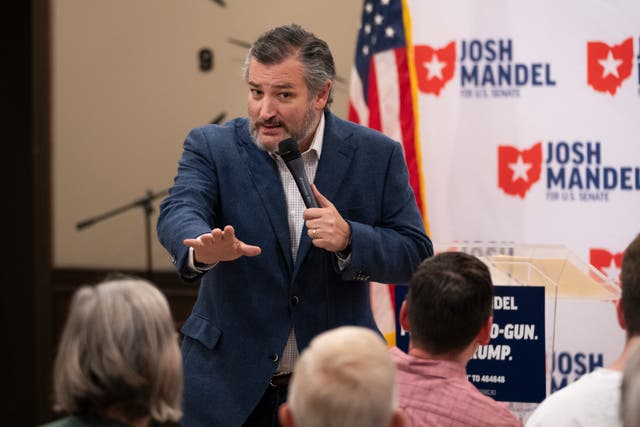 <p>Sen. Ted Cruz (R-TX) speaks during a campaign event for Josh Mandel, a Republican candidate for U.S. Senate in Ohio, at Victory Christian Church on April 29, 2022 in Kettering, Ohio</p>