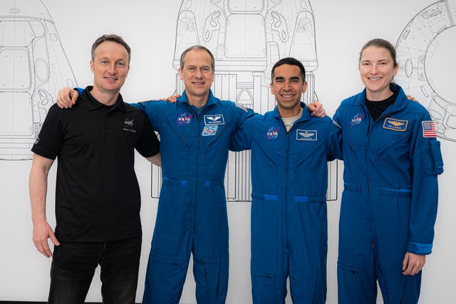 <p>The members of Nasa’s Crew-3 mission — Esa astronaut Matthias Maurer, and Nasa astronauts Raja Chari, Tom Marshburn, and Kayla Barron — before leaving Earth in 2021. </p>