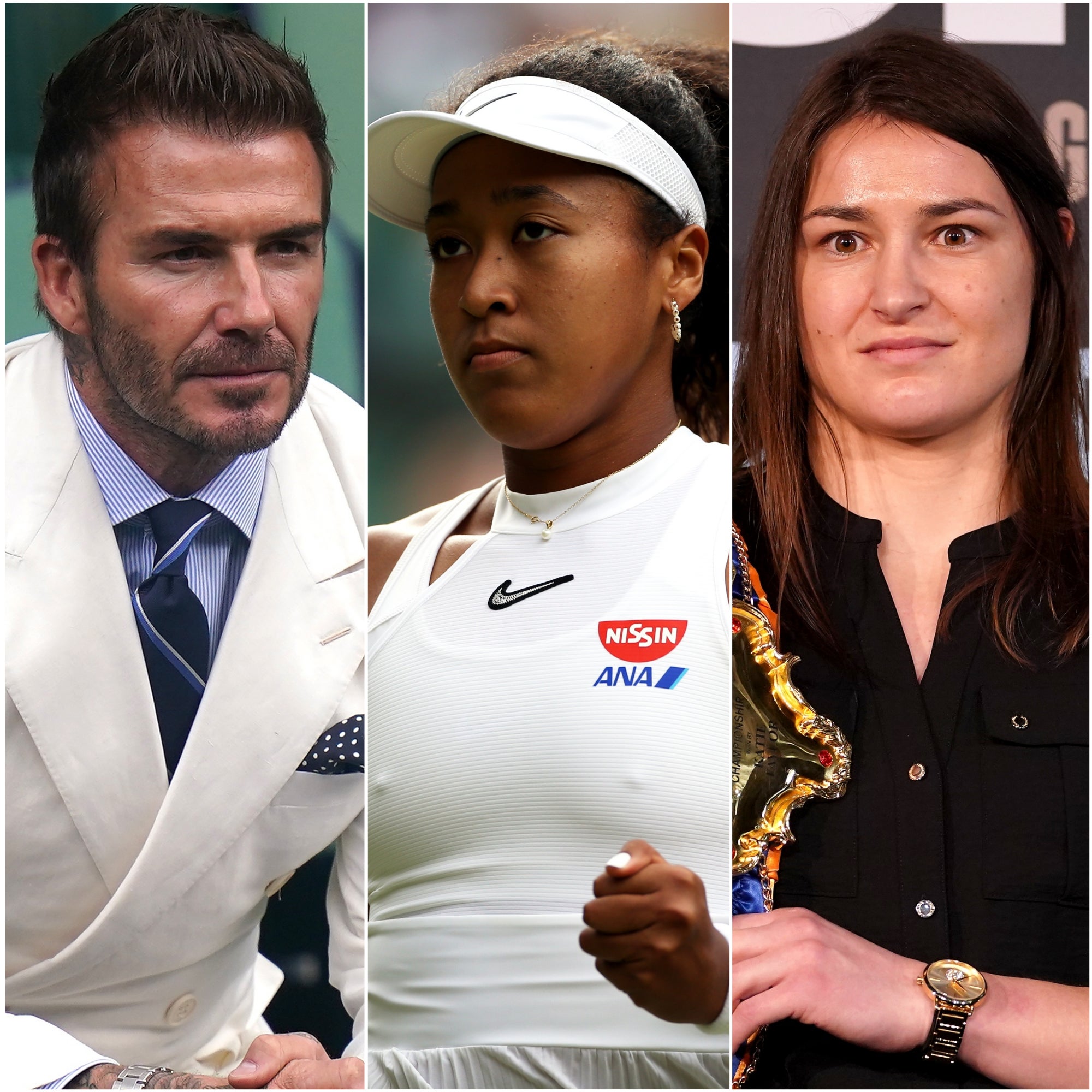 David Beckham (left), Naomi Osaka (centre) and Katie Taylor (Adam Davy/Steven Paston/Adam Davy/PA)