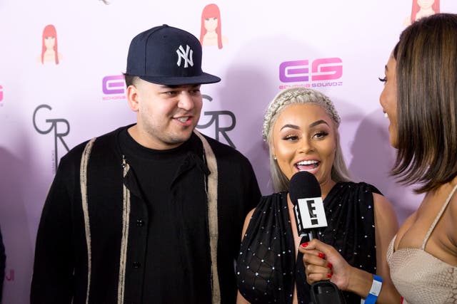 <p> Rob Kardashian and Blac Chyna arrive at her Blac Chyna Birthday Celebration And Unveiling Of Her "Chymoji" Emoji Collection at the Hard Rock Cafe on May 10, 2016 in Hollywood, California. </p>