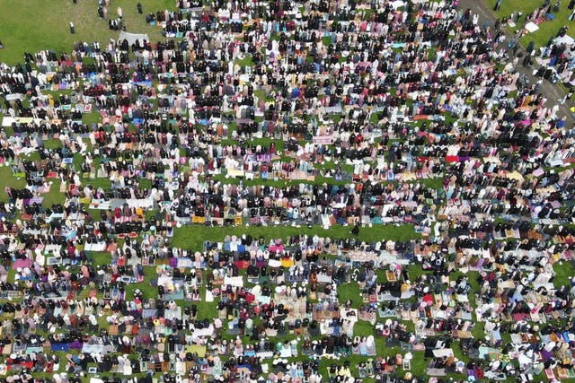 <p>30,000 people took part in Eid prayers in a Birmingham park </p>