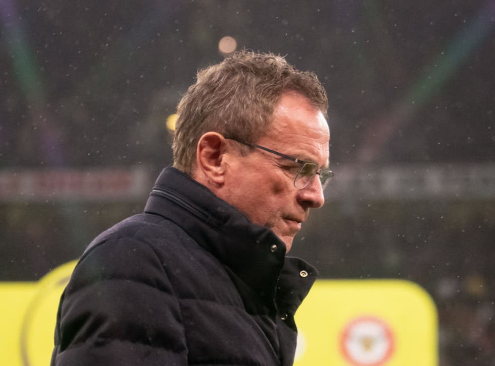 <p>Rangnick has taken charge of his final game at Old Trafford</p>