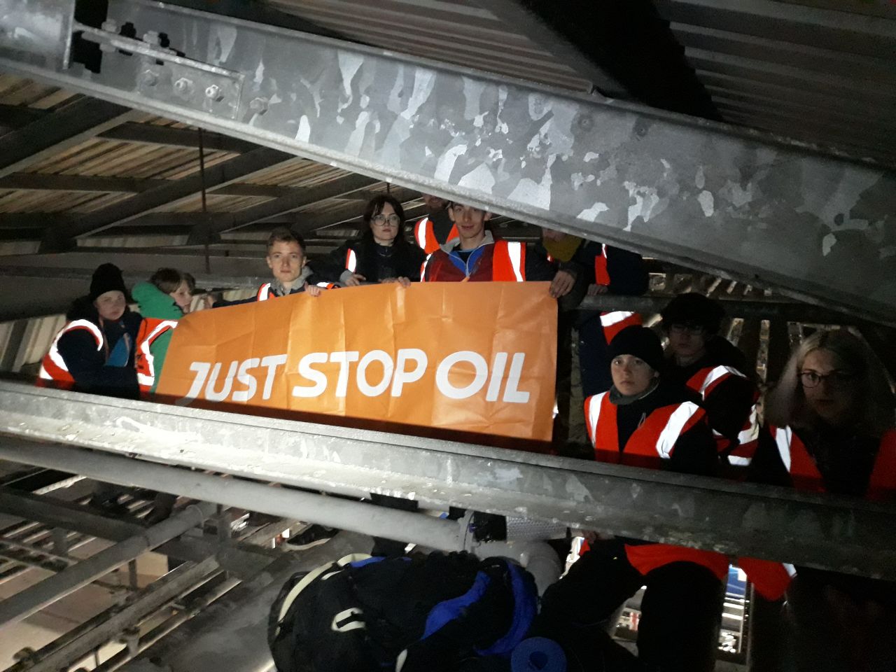 Just Stop Oil supporters photographed at the Glasgow oil terminal
