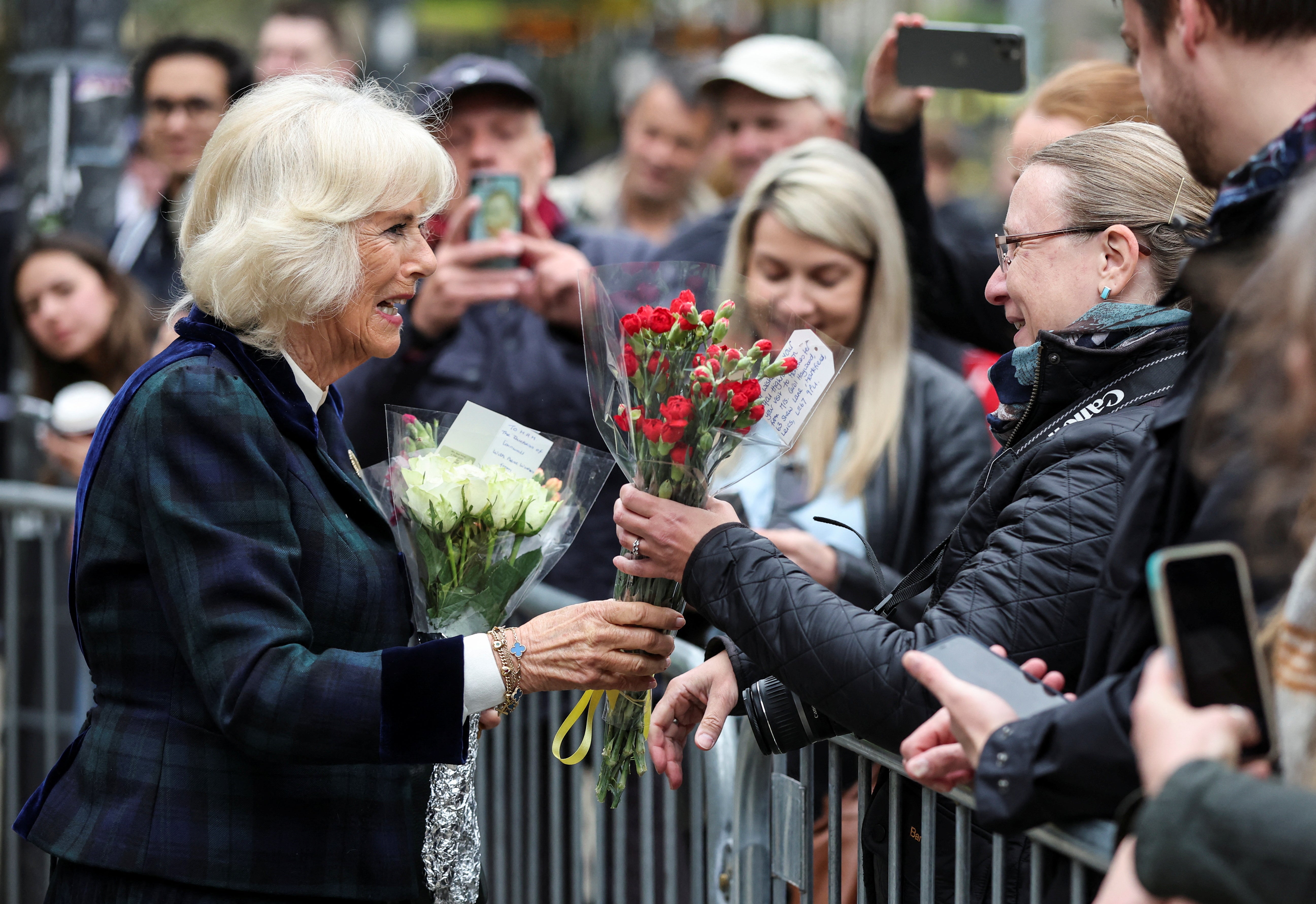 The Duchess of Cornwall meets with well wishers after attending the exhibition (Phil Noble/PA)