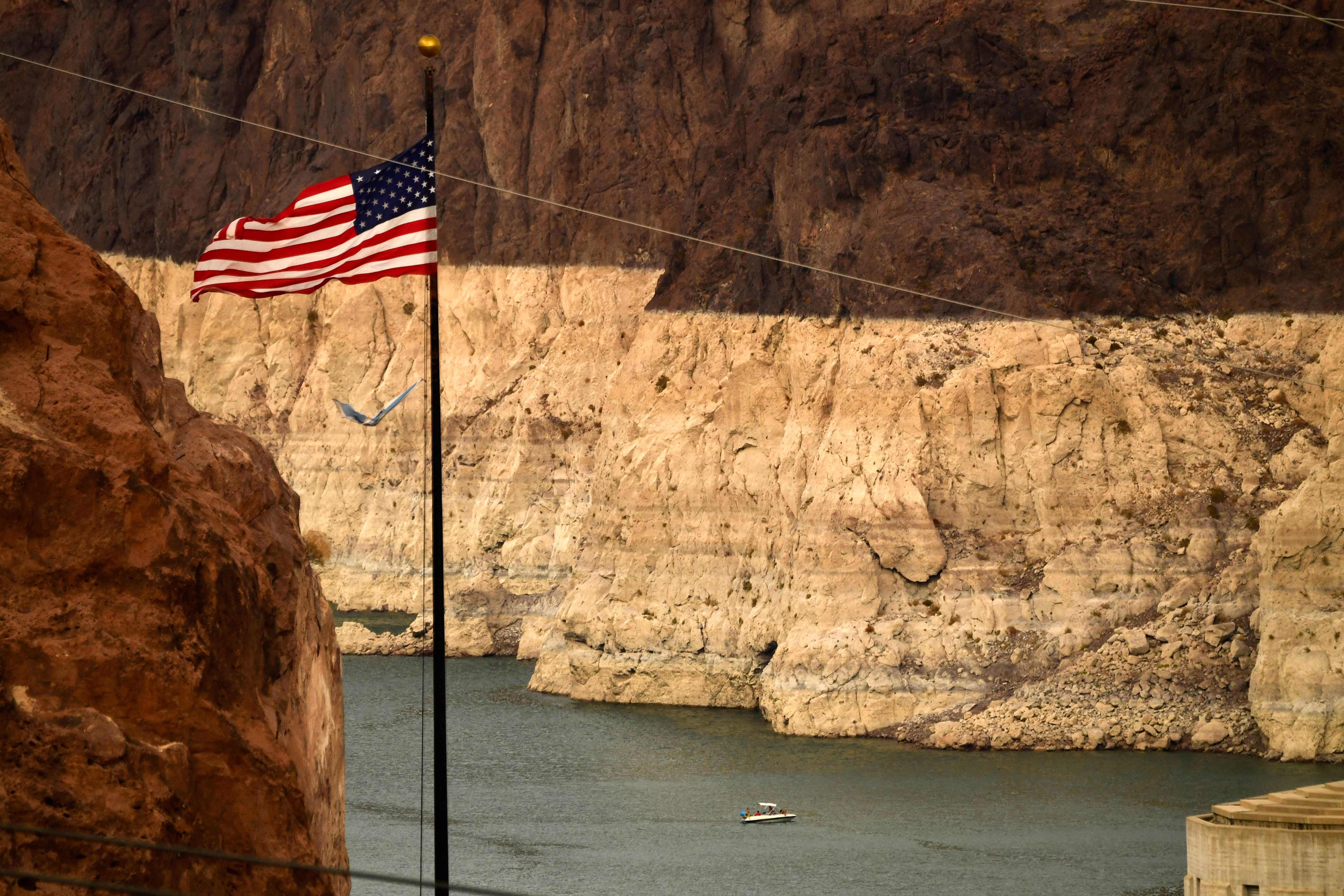 The ‘bathtub ring’ visible due to low water levels at Lake Mead