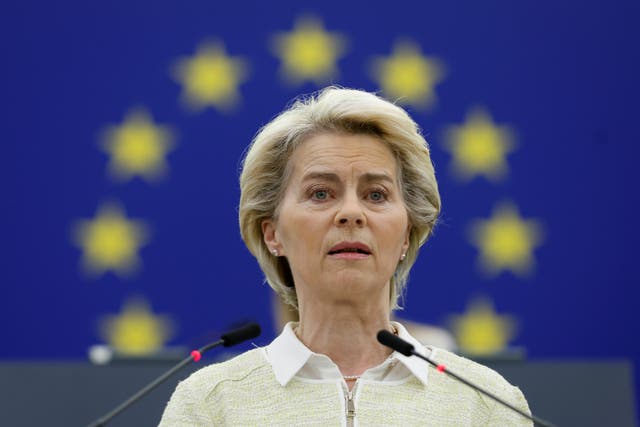 <p>European Commission President Ursula von der Leyen speaking during a debate on Wednesday </p>