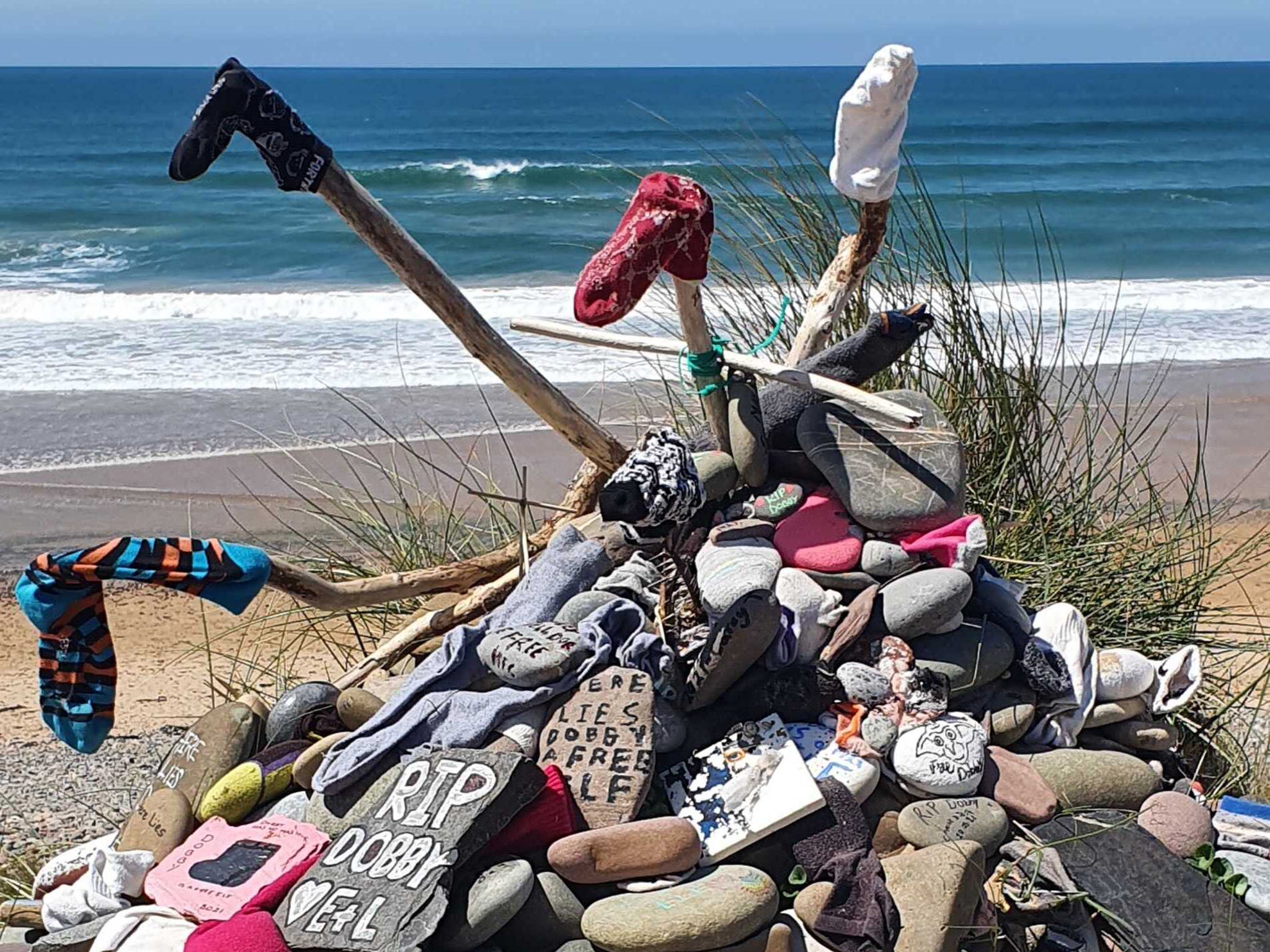 Dobby’s grave at Freshwater West beach, Pembrokeshire