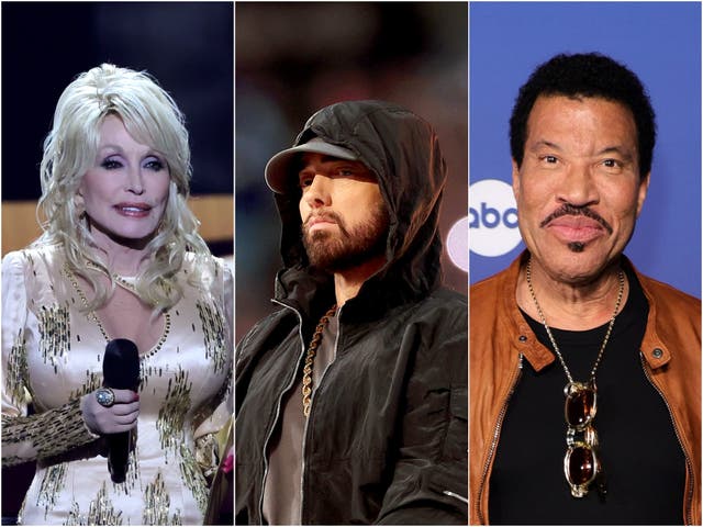 <p>Dolly Parton, Eminem, and Lionel Richie</p>