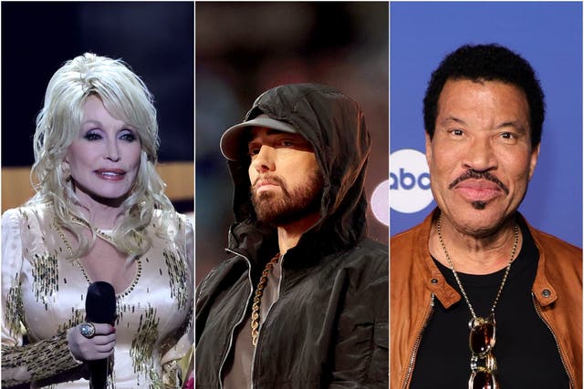 <p>Dolly Parton, Eminem, and Lionel Richie</p>